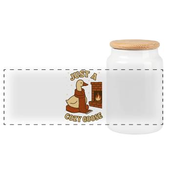Oie de Noël Famille Douillette Vacances Design - Boîte à biscuits avec couvercle en bois - blanc - Devant