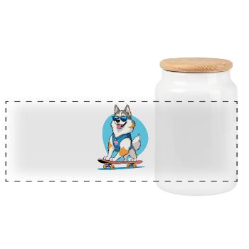 Corgi auf Skateboard Denim-Weste - Panorama Keksdose mit Holzdeckel - Weiß - Vorne