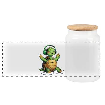 Music turtle with headphones - Panoramic Cookie Jar with Wooden Lid - white - Front