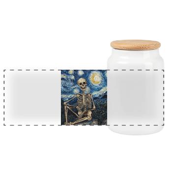 Squelette Halloween Style Van Gogh Nuit étoilée - Boîte à biscuits avec couvercle en bois - blanc - Devant
