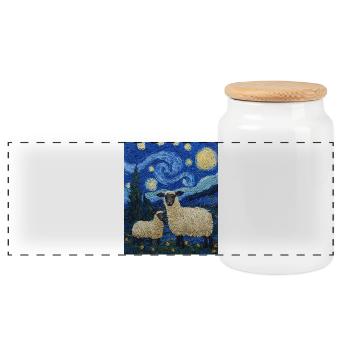 Schaf Van Gogh Style Starry Night - Panorama Keksdose mit Holzdeckel - Weiß - Vorne