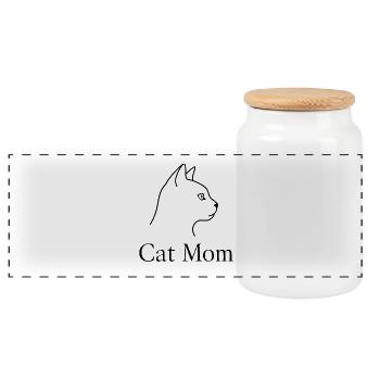 Cat Mom – minimalistisches Katzen-Line Art - Panorama Keksdose mit Holzdeckel - Weiß - Vorne