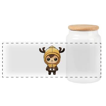 Deer Cute Comic Winter - Panoramic Cookie Jar with Wooden Lid - white - Front