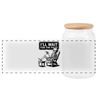 Waiting Skeleton Meme Project Manager Office - Panoramic Cookie Jar with Wooden Lid - white - Front