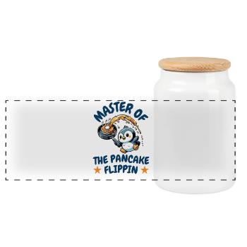 Waffle Dough Baking Gift for Foodies - Panoramic Cookie Jar with Wooden Lid - white - Front