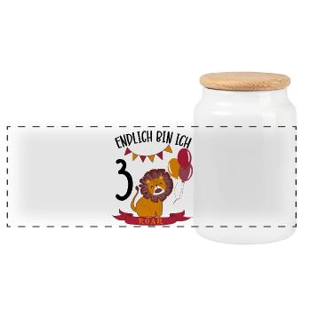 Birthday Lion 3 Year Old Leo Party Gift - Panoramic Cookie Jar with Wooden Lid - white - Front