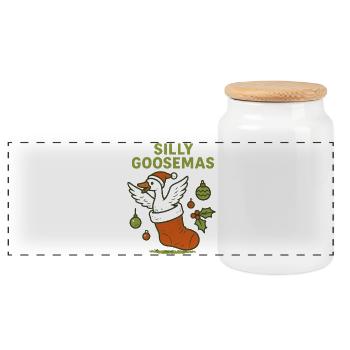 Silly Goosemas Goose Christmas Funny Santa - Panoramic Cookie Jar with Wooden Lid - white - Front