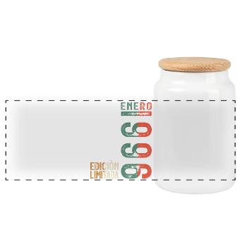 1996 January Vintage Anniversary Gift - Panoramic Cookie Jar with Wooden Lid - white - Front