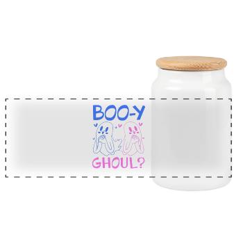 Halloween Gender Reveal - Panorama Keksdose mit Holzdeckel - Weiß - Vorne