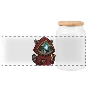 I Feel Enlightened-Raccoon - Panoramic Cookie Jar with Wooden Lid - white - Front