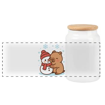 Capybara étreignant bonhomme de neige en hiver - Boîte à biscuits avec couvercle en bois - blanc - Devant