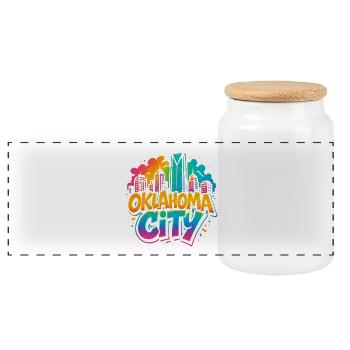 Oklahoma City Neon Skyline - Panorama Keksdose mit Holzdeckel - Weiß - Vorne