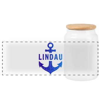 Anker Lindau Bodensee - Panorama Keksdose mit Holzdeckel - Weiß - Vorne