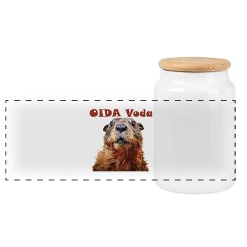 Oida Voda Groundhog Design - Panoramic Cookie Jar with Wooden Lid - white - Front