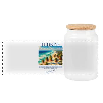 Turkey Bodrum Beach Holiday Design – Visit Bodrum - Panoramic Cookie Jar with Wooden Lid - white - Front