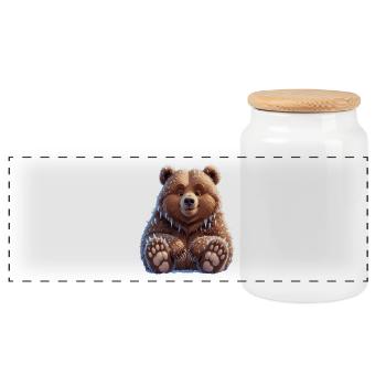 Brauner Kuschelbär mit Schnee und Eiszapfen - Panorama Keksdose mit Holzdeckel - Weiß - Vorne