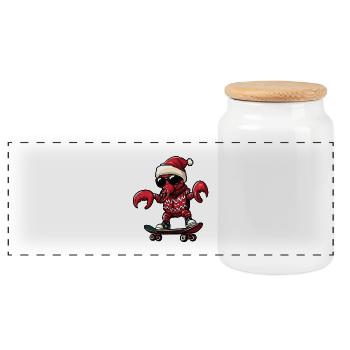 Lobster Crab Christmas Funny - Panoramic Cookie Jar with Wooden Lid - white - Front