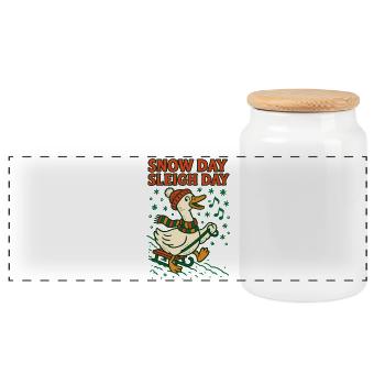 Oie Noël Drôle Père Noël Jour de neige Traîneau - Boîte à biscuits avec couvercle en bois - blanc - Devant