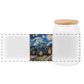 Tractor Farmer Farmer Van Gogh Style - Panoramic Cookie Jar with Wooden Lid - white - Front
