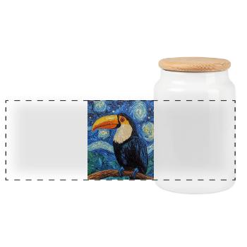 Toucan Bird Van Gogh Style - Panoramic Cookie Jar with Wooden Lid - white - Front