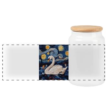 Swan Bird Van Gogh Style - Panoramic Cookie Jar with Wooden Lid - white - Front