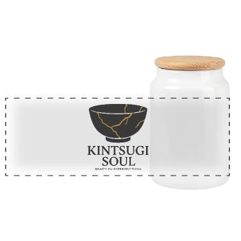 Kintsugi Soul – La beauté dans l’imperfection - Boîte à biscuits avec couvercle en bois - blanc - Devant
