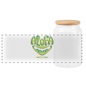 Alofa Cool Frog Shirt with Tropical Vibe - Panoramic Cookie Jar with Wooden Lid - white - Front