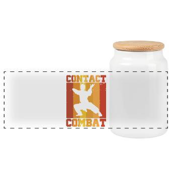 Karate Kungfu Retro Combat Contact Silhouette - Panoramic Cookie Jar with Wooden Lid - white - Front