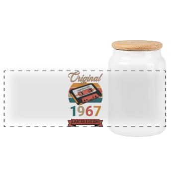 Original 1967 Limited Edition Birthday Gift - Panoramic Cookie Jar with Wooden Lid - white - Front