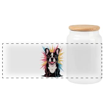 French Bulldog with Colored Background - Panoramic Cookie Jar with Wooden Lid - white - Front