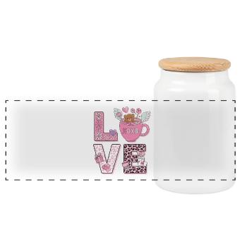 Loving Pink Teddy Bear XOXO Illustration for - Panoramic Cookie Jar with Wooden Lid - white - Front