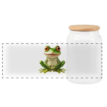 Grenouille joyeuse avec de grands yeux - - Boîte à biscuits avec couvercle en bois - blanc - Devant