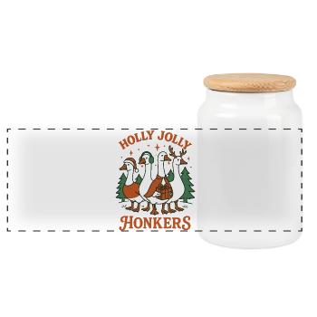 Christmas Goose Holly Jolly Honkers Family Fun - Panoramic Cookie Jar with Wooden Lid - white - Front