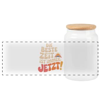 The best time is always live now Carpe Diem - Panoramic Cookie Jar with Wooden Lid - white - Front