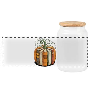 Book Pumpkin for Bookworms Pumpkin Books - Panoramic Cookie Jar with Wooden Lid - white - Front