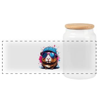 Meerschweinchen Cap Sonnenbrille - Panorama Keksdose mit Holzdeckel - Weiß - Vorne