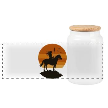 Sonnenuntergang Reiter Silhouette - Panorama Keksdose mit Holzdeckel - Weiß - Vorne