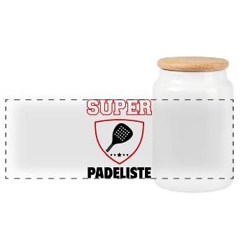 Super padelist, Father's Day, Christmas - Panoramic Cookie Jar with Wooden Lid - white - Front