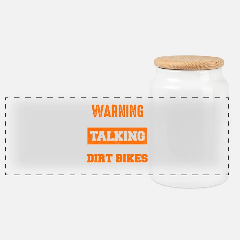 Warning: Dirt Bikes Talk Start - Panoramic Cookie Jar with Wooden Lid - white