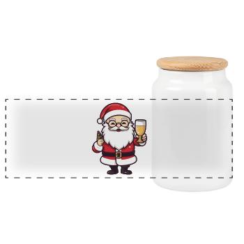 Weihnachtsmann Drinking Comic Weihnachten - Panorama Keksdose mit Holzdeckel - Weiß - Vorne