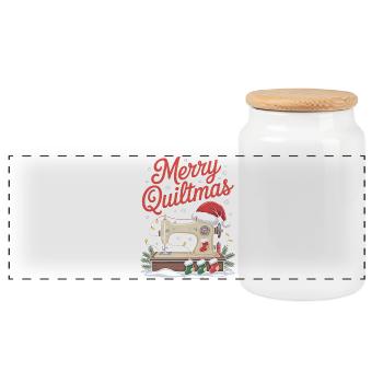 Fröhliche Quiltmas Festliche Nähen Santa Weihnachtszeit - Panorama Keksdose mit Holzdeckel - Weiß - Vorne