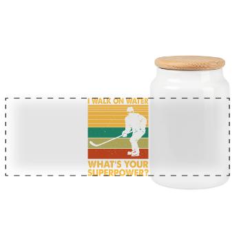 Hockey Hockey sur glace Cadeau pour joueur de hockey sur glace - Boîte à biscuits avec couvercle en bois - blanc - Devant