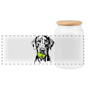 Dobermann Ball Balljunkie Hunde Wilsigns - Panorama Keksdose mit Holzdeckel - Weiß - Vorne
