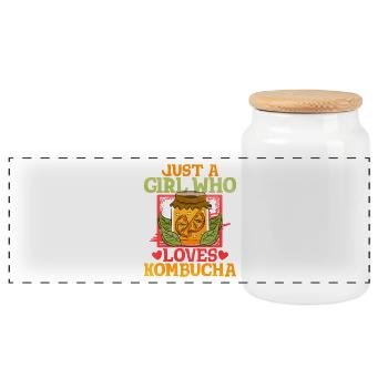 Only one girl loves kombucha - Panoramic Cookie Jar with Wooden Lid - white - Front