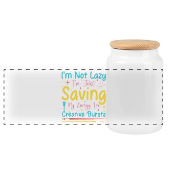 Artist Painter Graphic Not Lazy Just Saving Arts - Panoramic Cookie Jar with Wooden Lid - white - Front