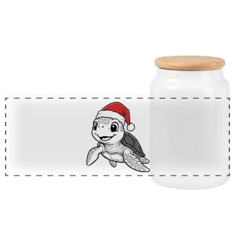 Christmas Turtle - Panoramic Cookie Jar with Wooden Lid - white - Front