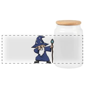 Dabbing Wizard – Lustiger Zauberer Design - Panorama Keksdose mit Holzdeckel - Weiß - Vorne