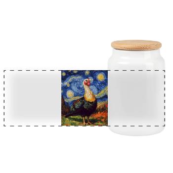 Turkey Bird Van Gogh Style - Panoramic Cookie Jar with Wooden Lid - white - Front