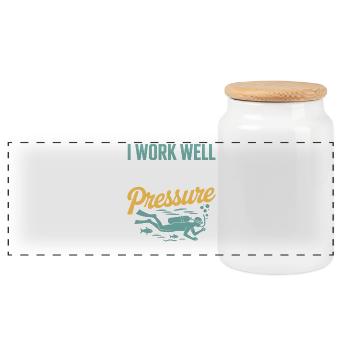 Taucher: I function well under pressure - Panoramic Cookie Jar with Wooden Lid - white - Front