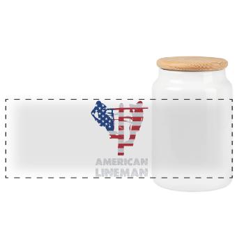 American Lineman Flag Silhouette - Panoramic Cookie Jar with Wooden Lid - white - Front